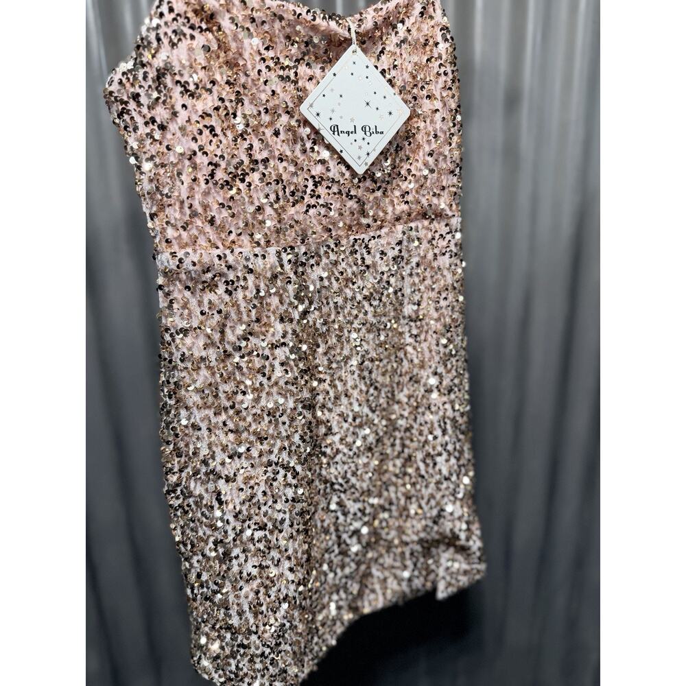 Angel Biba NWT Blush Sequin Mini Dress Rose Gold Cocktail Party Wedding Guest M - Picture 14 of 16